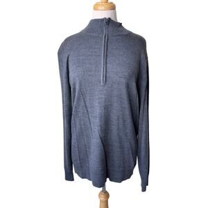 SMARTWOOL Merino Wool Blend Quarter Zip Mock Neck Sweater Grey Large